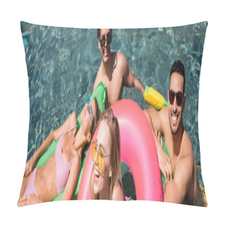 Personality  Happy Interracial Friends Laughing While Resting In Swimming Pool, Banner Pillow Covers