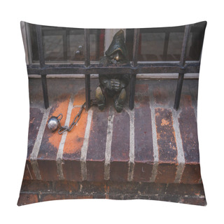 Personality  WROCLAW, POLAND - APRIL 18, 2022: Gnome Statue On Windowsill On Urban Street  Pillow Covers