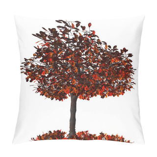 Personality  Red Autumn Tree With Leaves And Acorns Isolated On White Background Pillow Covers