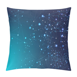 Personality  Blue Technology Space, Internet Cyberspace Data Concept. Galaxy Net Futuristic Design, Network Connection. Plexus Linked Lines Vector Background. Big Data Information, Triangular Network Nodes. Pillow Covers