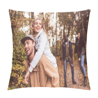 Personality  Happy Friends Having Fun In Forest Pillow Covers