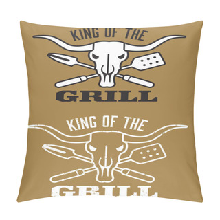 Personality  King Of The Grill Barbecue Vector Image With Cow Skull And Crossed Utensils. Pillow Covers