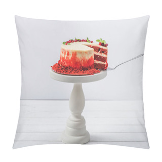 Personality  White Cake Decorated With Currant And Mint Leaves On Stand Isolated On White  Pillow Covers