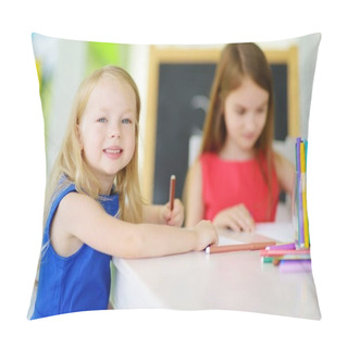 Personality  Two Cute Little Sisters Drawing   Pillow Covers