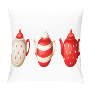 Personality  Set Of Porcelain Teapots. Vector Illustration. Pillow Covers