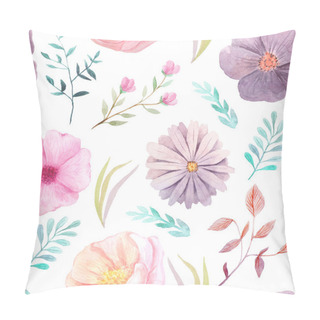 Personality  Seamless Pattern With Hand Painted Watercolor Flowers And Leaves In Pastel Colors Inspired By Garden Plants. Romantic Floral Background Perfect For Fabric Textile, Vintage Paper Or Scrapbooking Pillow Covers