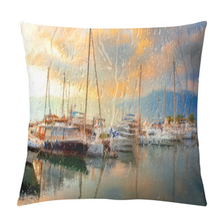 Personality  Yachts In Harbor Whrough Rainy Window Pillow Covers