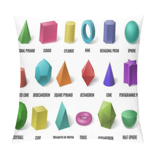 Personality  Realistic 3D Color Basic Shapes. Solid Colored Geometric Forms, Cylinder And Colorful Cube Shape Vector Illustration Set Pillow Covers
