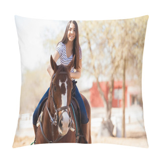 Personality  Woman Enjoying A Horse Ride Pillow Covers