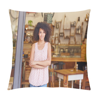 Personality  Small Business Owner Standing In Door Pillow Covers