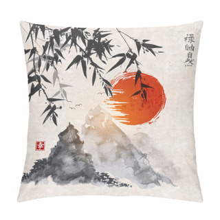 Personality  Bamboo Trees And Red Sun Pillow Covers