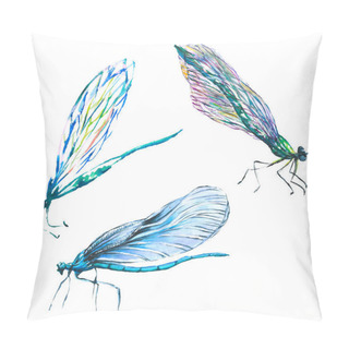 Personality  Exotic Dragonfly Wild Insect. Watercolor Background Illustration Set. Isolated Dragonfly Illustration Element. Pillow Covers
