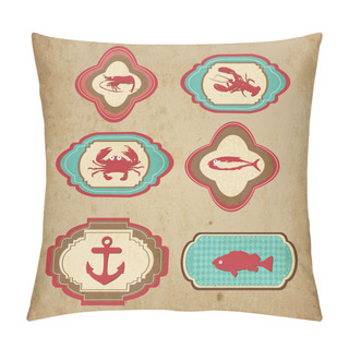 Personality  Sea Retro Icons. Vector Pillow Covers