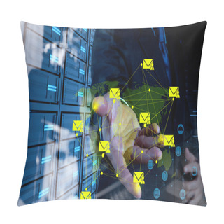 Personality  Businessman Working With The New Computer Interface Sending Emai Pillow Covers