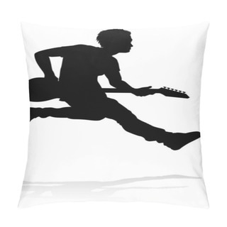 Personality  A Guitarist Musician In Detailed Silhouette Playing His Guitar Musical Instrument. Pillow Covers