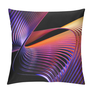 Personality  Stripes In Shades Of Purple, Blue And Orange Twisting In Different Directions On A Chrome Polished Reflective Surface - 3d Illustration Pillow Covers