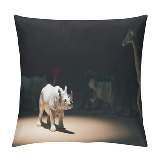Personality  White Toy Rhinoceros Under Spotlight With Animals At Background, Voting Concept Pillow Covers