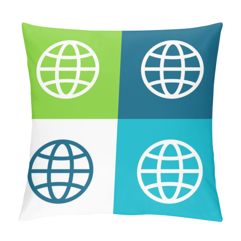 Personality  Big Globe Flat Four Color Minimal Icon Set Pillow Covers