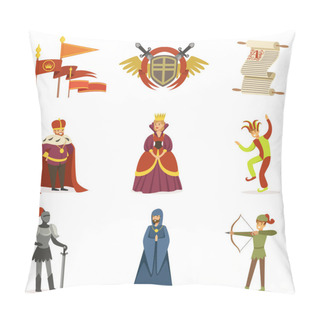 Personality  Medieval Cartoon Characters And European Middle Ages Historic Period Attributes Collection Of Icons Pillow Covers