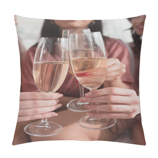 Personality  Cropped View Of Multiethnic Women Clinking With Champagne Glasses At Bachelorette Party Pillow Covers