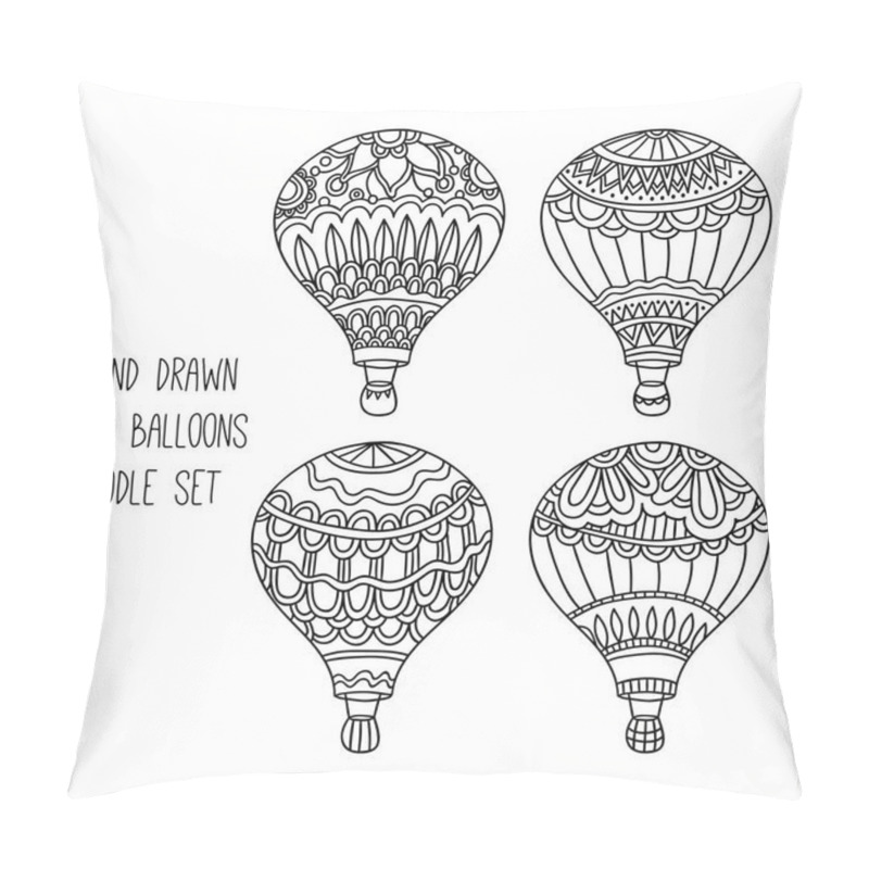 Personality  Air balloons vector illustration set. Hand drawn isolated air balloon elements in doodle style for coloring and different design pillow covers