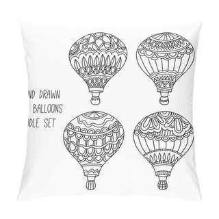 Personality  Air Balloons Vector Illustration Set. Hand Drawn Isolated Air Balloon Elements In Doodle Style For Coloring And Different Design Pillow Covers