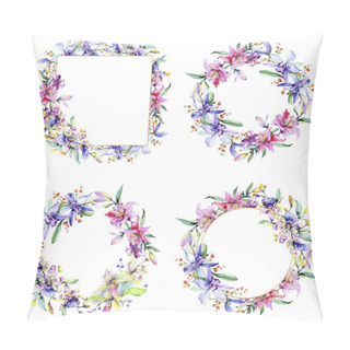 Personality  Frames With Pink And Purple Orchid Flowers. Watercolour Drawing Fashion Aquarelle Isolated. Ornament Borders Pillow Covers