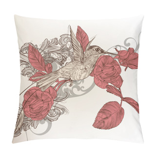 Personality  Fashion Floral Background With Humming Bird And Roses Pillow Covers
