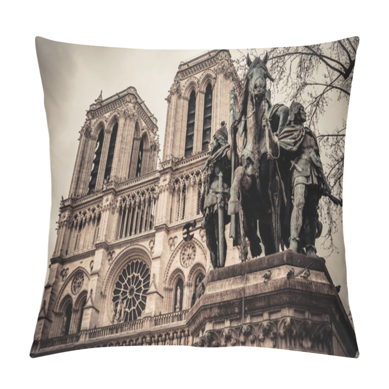 Personality  Charlemagne In Notre Dame , Paris France Pillow Covers