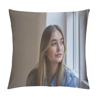 Personality  Girl Looking Away Through Window, Content Pillow Covers