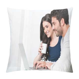 Personality  Smiling Couple With Laptop Pillow Covers