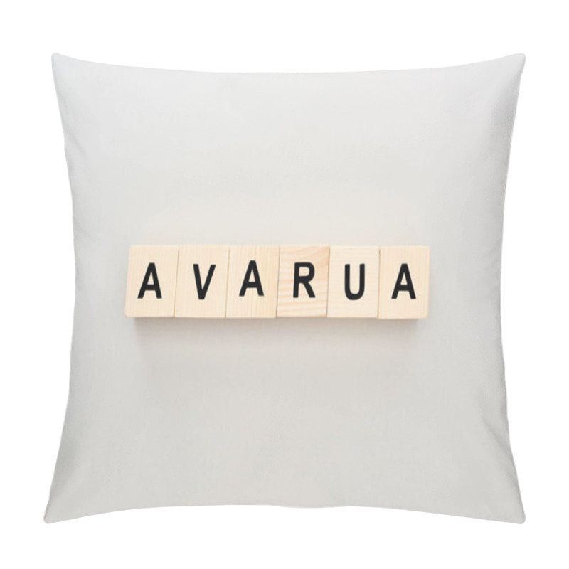 Personality  Top View Of Wooden Blocks With Avarua Lettering On Grey Background Pillow Covers