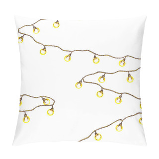 Personality  Seamless Pattern Of Vintage Garland With Yellow Electric Lighting Lamps. Watercolor Hand Painted Isolated Elements On White Background. Christmas Holiday Design, Winter Interior Decoration Symbol. Pillow Covers