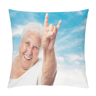 Personality  Old Woman Showing Rock Symbol Pillow Covers
