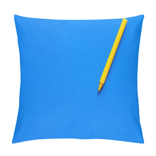 Personality  Top View Of Yellow Crayon On Blue Background  Pillow Covers