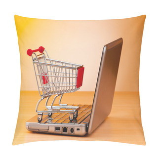 Personality  Internet Online Shopping Concept With Computer And Cart Pillow Covers
