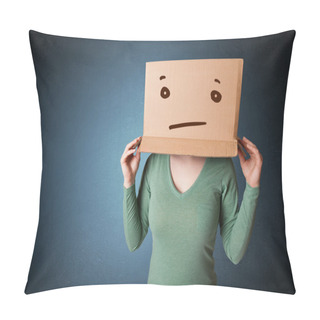 Personality  Young Girl Gesturing With A Cardboard Box On Her Head With Strai Pillow Covers