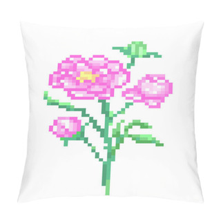 Personality  Bouquet Of Pink Peonies With Buds And Leaves, Pixel Art Illustra Pillow Covers