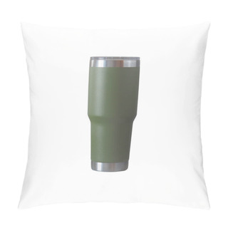 Personality  Green Cold Cup Or Steel Mug Isolated On White Background. Pillow Covers