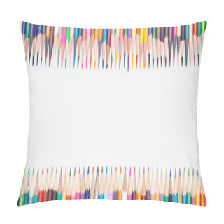 Personality  Panoramic Shot Of Color Pencils Isolated On White With Copy Space Pillow Covers