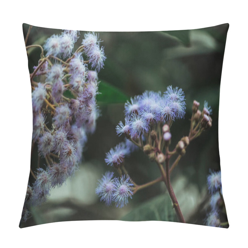 Personality  selective focus of blue wildflowers on blurred background pillow covers