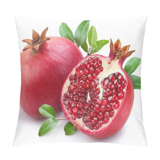 Personality  Juicy Pomegranate And Its Half With Leaves. Pillow Covers