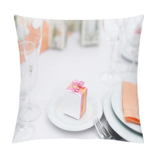 Personality  Table Set For An Event Party Or Wedding Reception Pillow Covers