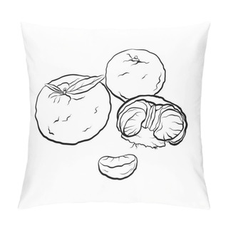 Personality  Contour Black And White Cartoon Illustration Of  Mandarin. Citrus. Vector Element For The Menu, Card And Your Creativity. Pillow Covers