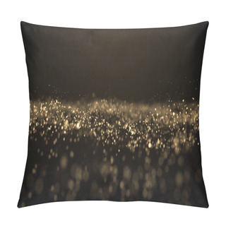 Personality  Gold Glitter Background With Dust Particles Light And Golden Glittering Wave. Golden Shiny Glow With Shimmering Sparkles, Abstract Magic Bokeh Light Shine Pillow Covers