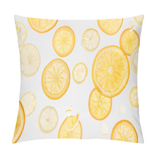 Personality  Bright Fresh Orange And Lemon Slices On Grey Background Pillow Covers