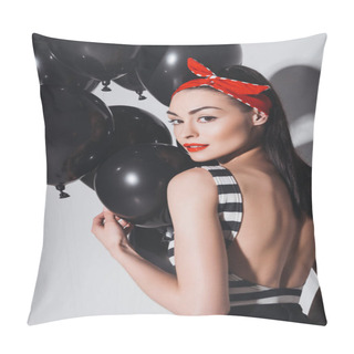 Personality  Stylish Woman With Black Balloons Pillow Covers