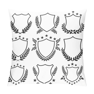 Personality  Medieval Shields With Stars And Laurel Wreaths Set. Vector Illustration Pillow Covers