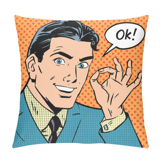 Personality  Businessman Says Okay Success Pop Art Comics Retro Style Halfton Pillow Covers