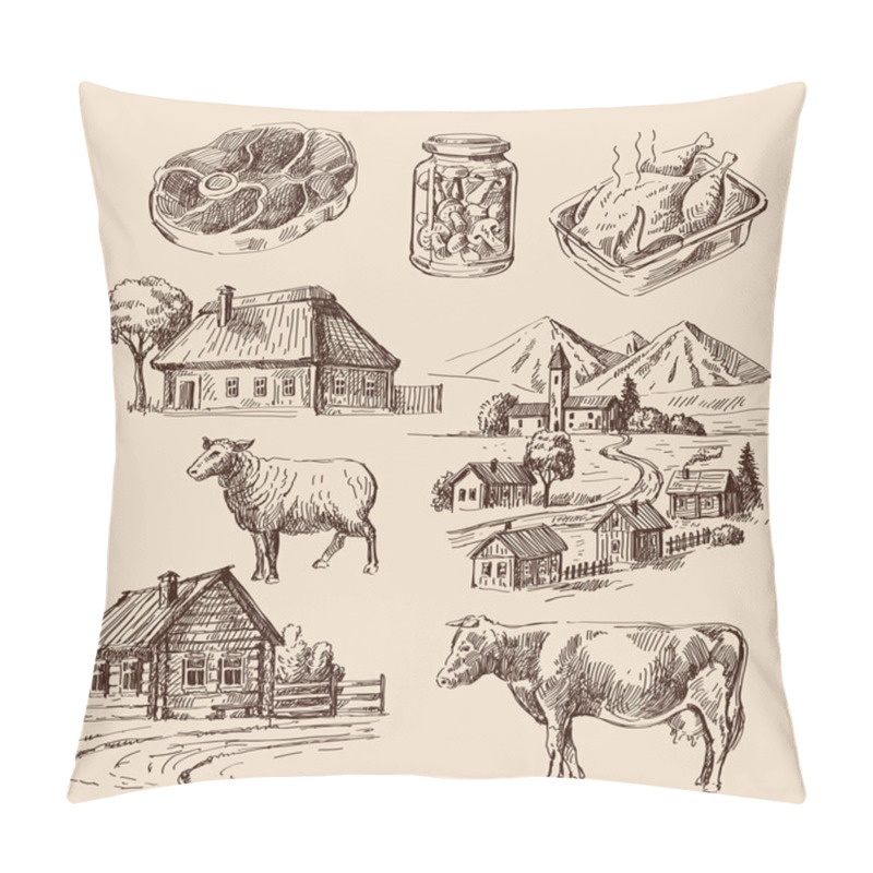 Personality  farm and animals hand drawn pillow covers
